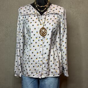 Boden Polka Dot Blouse Women’s US 6 Silk Long Sleeve Button Front Top